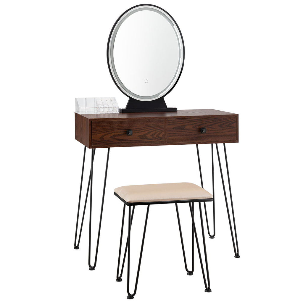Vanity Table Set with Mirror and 4 Drawers - Gray