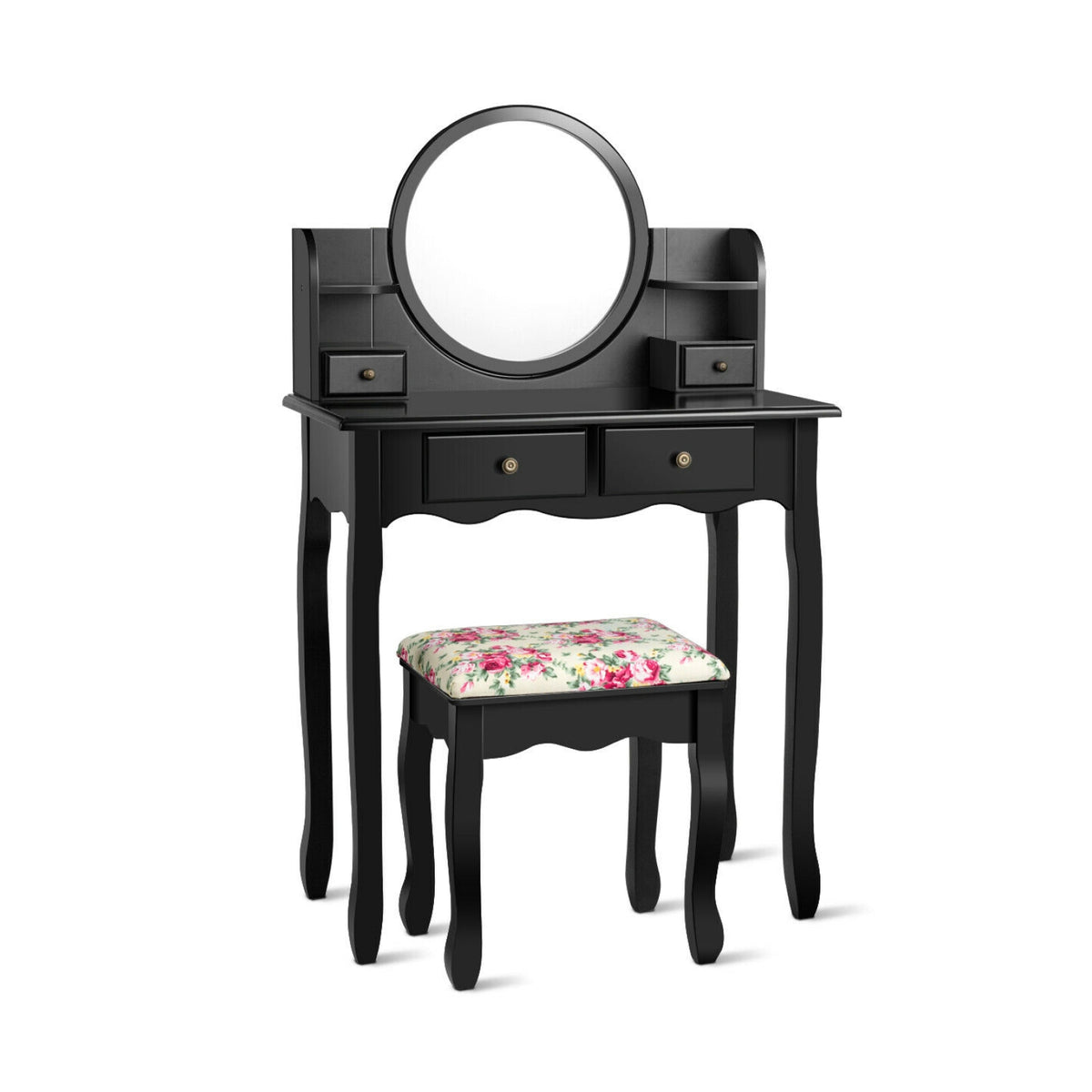 Makeup Vanity Table Set with 360° Mirror & Stool – Black