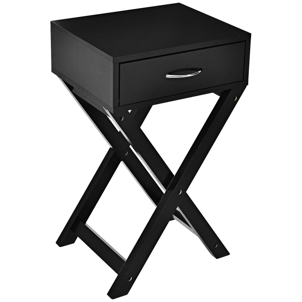 Vintage Side End Table with 2 Storage Drawers - Black