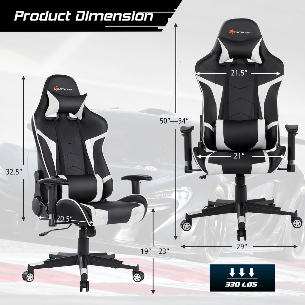 Reclining Swivel Massage Gaming Chair with Lumbar Support - White