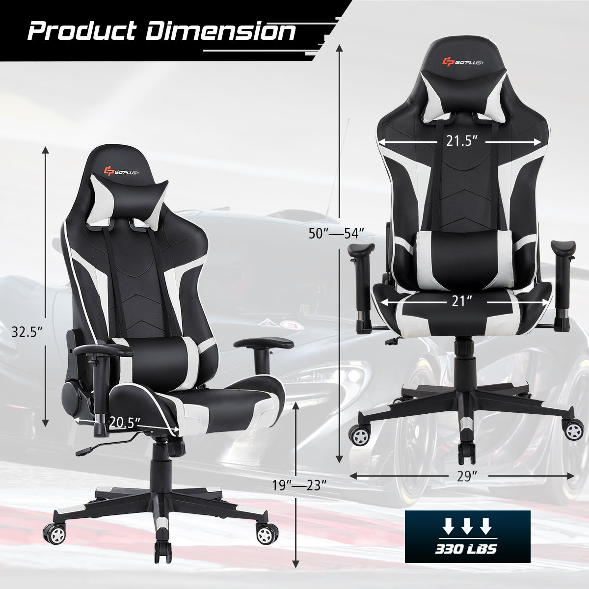 Reclining Swivel Massage Gaming Chair with Lumbar Support - White