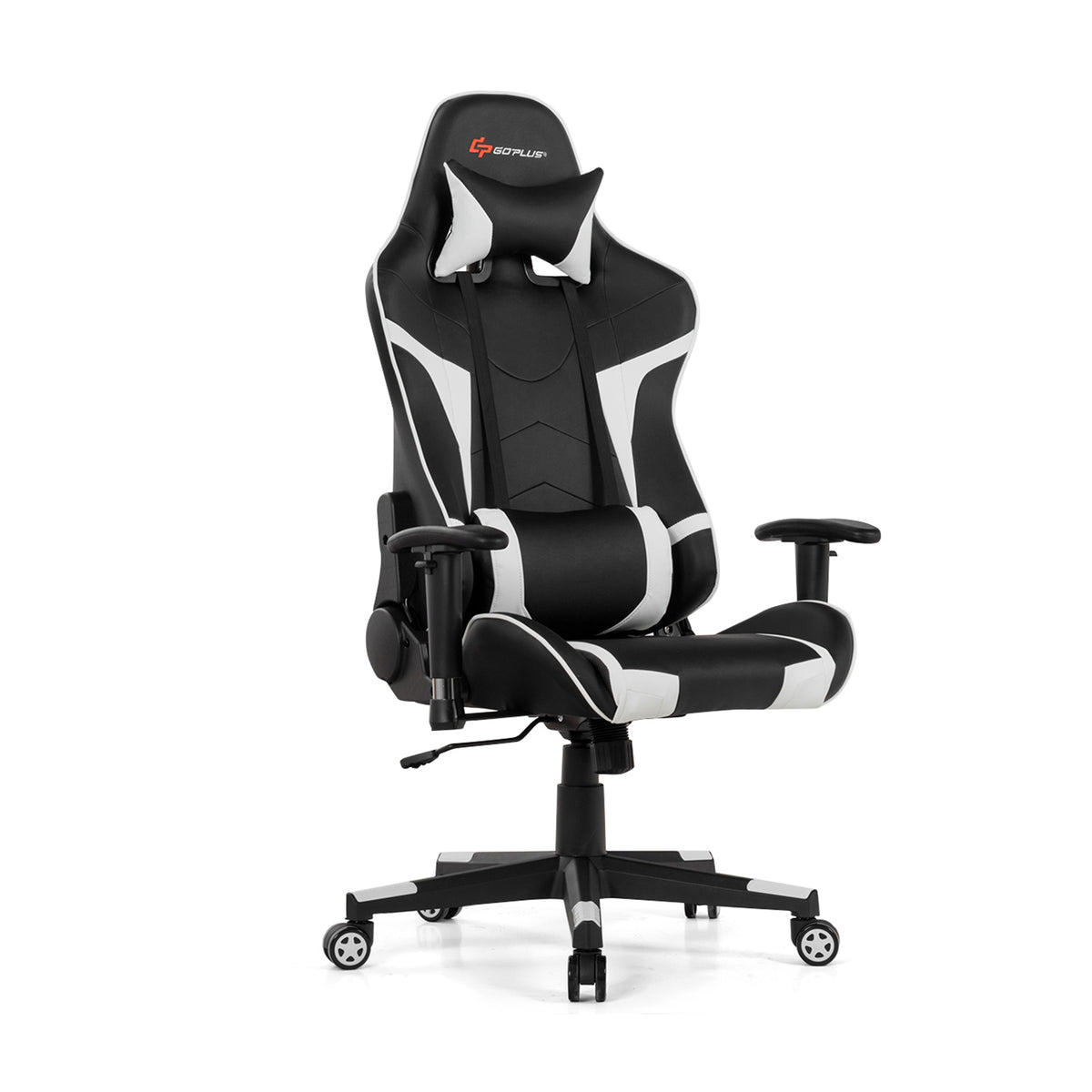 Reclining Swivel Massage Gaming Chair with Lumbar Support - White