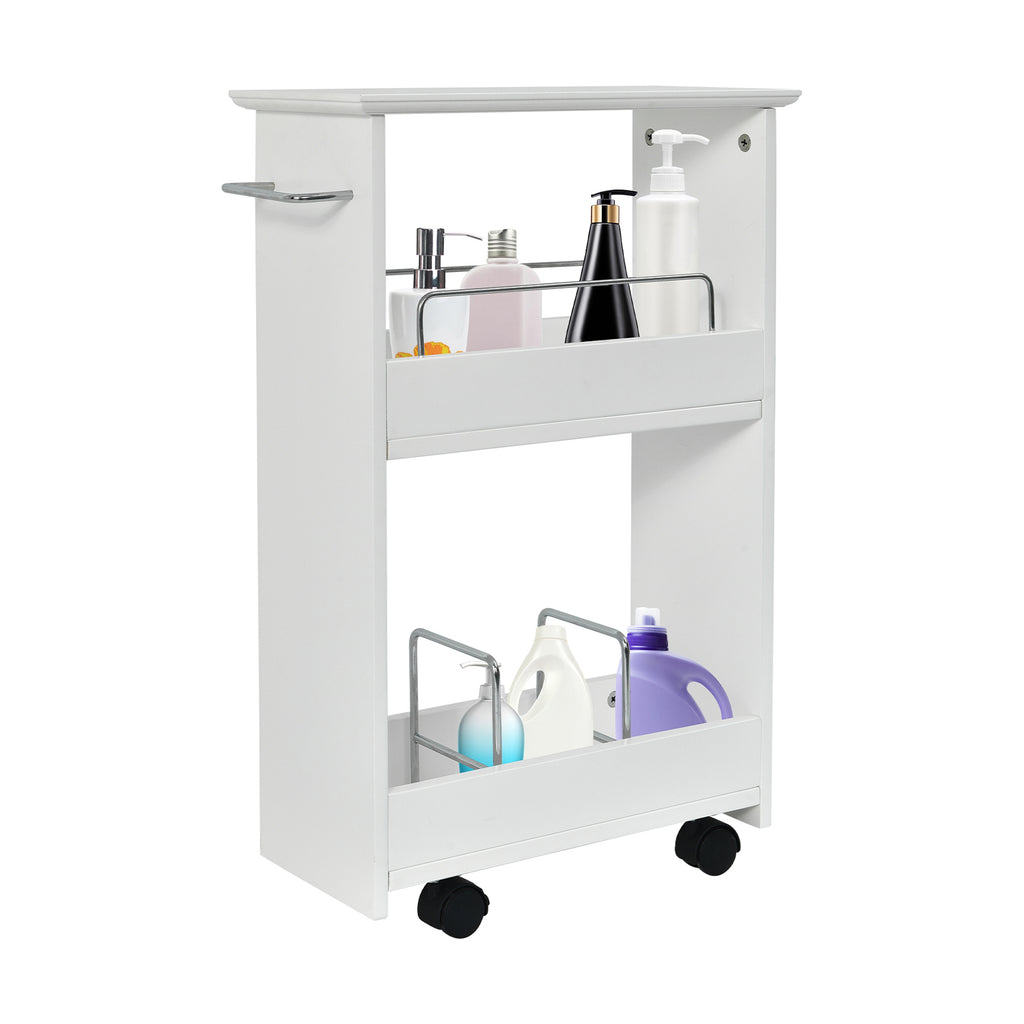 Slim Rolling 3-Tier Bathroom Storage Cabinet with Handle