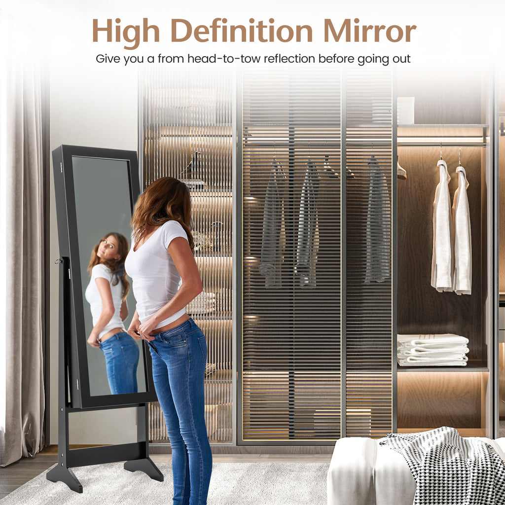 Mirrored Standing Jewelry Cabinet Storage Box - Black