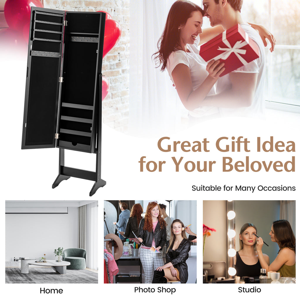 Mirrored Standing Jewelry Cabinet Storage Box - Black