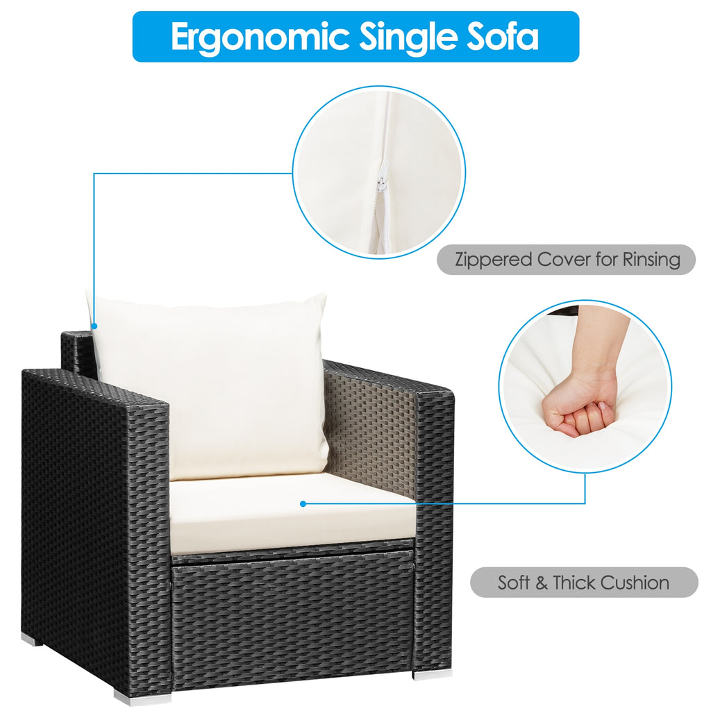 3-Piece Patio Wicker Conversation Set with Cushions - White