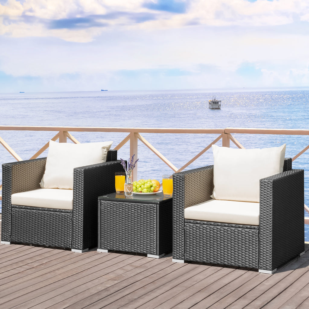 3-Piece Patio Wicker Conversation Set with Cushions - White
