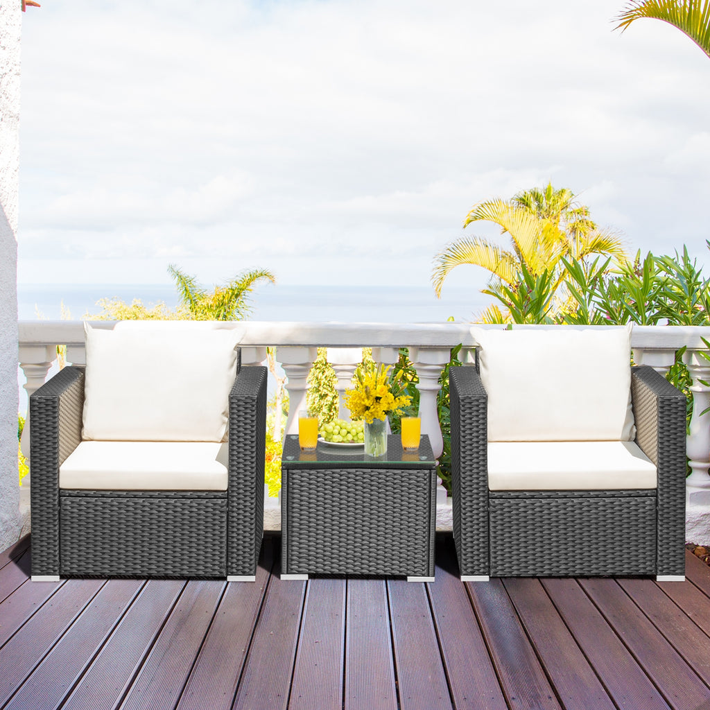 3 Pieces Patio Wicker Conversation Set with Cushion