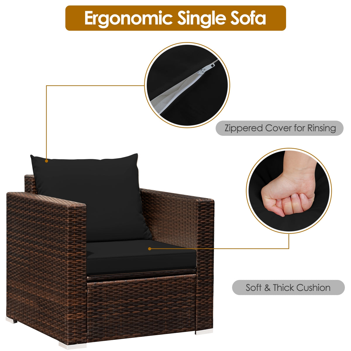 3 Pieces Patio Conversation Rattan Furniture Set with Cushion
