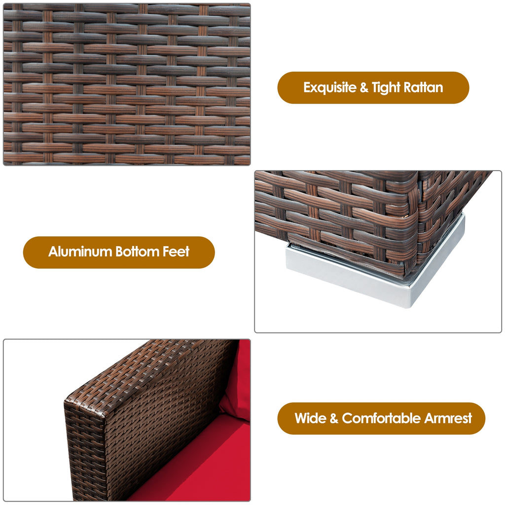 3 Pieces Patio Conversation Rattan Furniture Set with Cushion