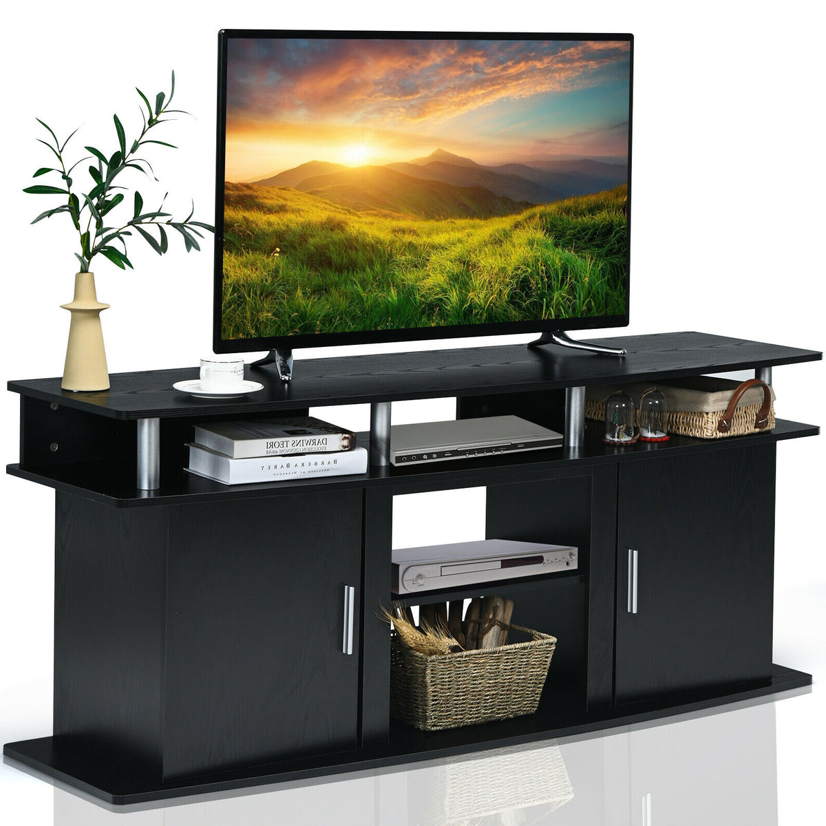 TV Entertainment Console for 70" TV - Fireplace Compatible, Walnut