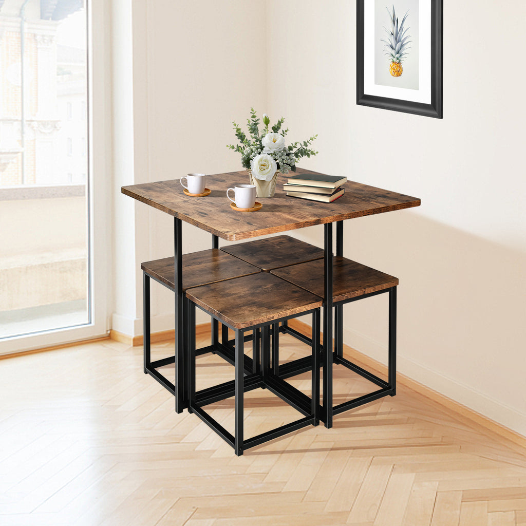 Metal Frame Dining Set with 4 Stools - Natural