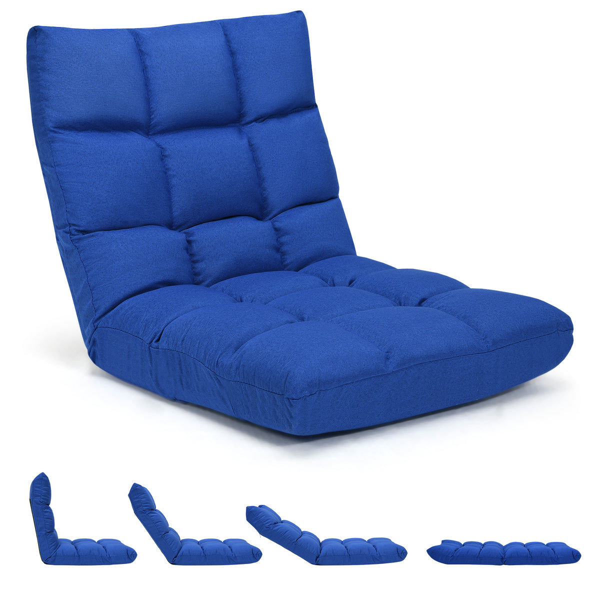 14-Position Floor Chair with Linen Fabric, Blue