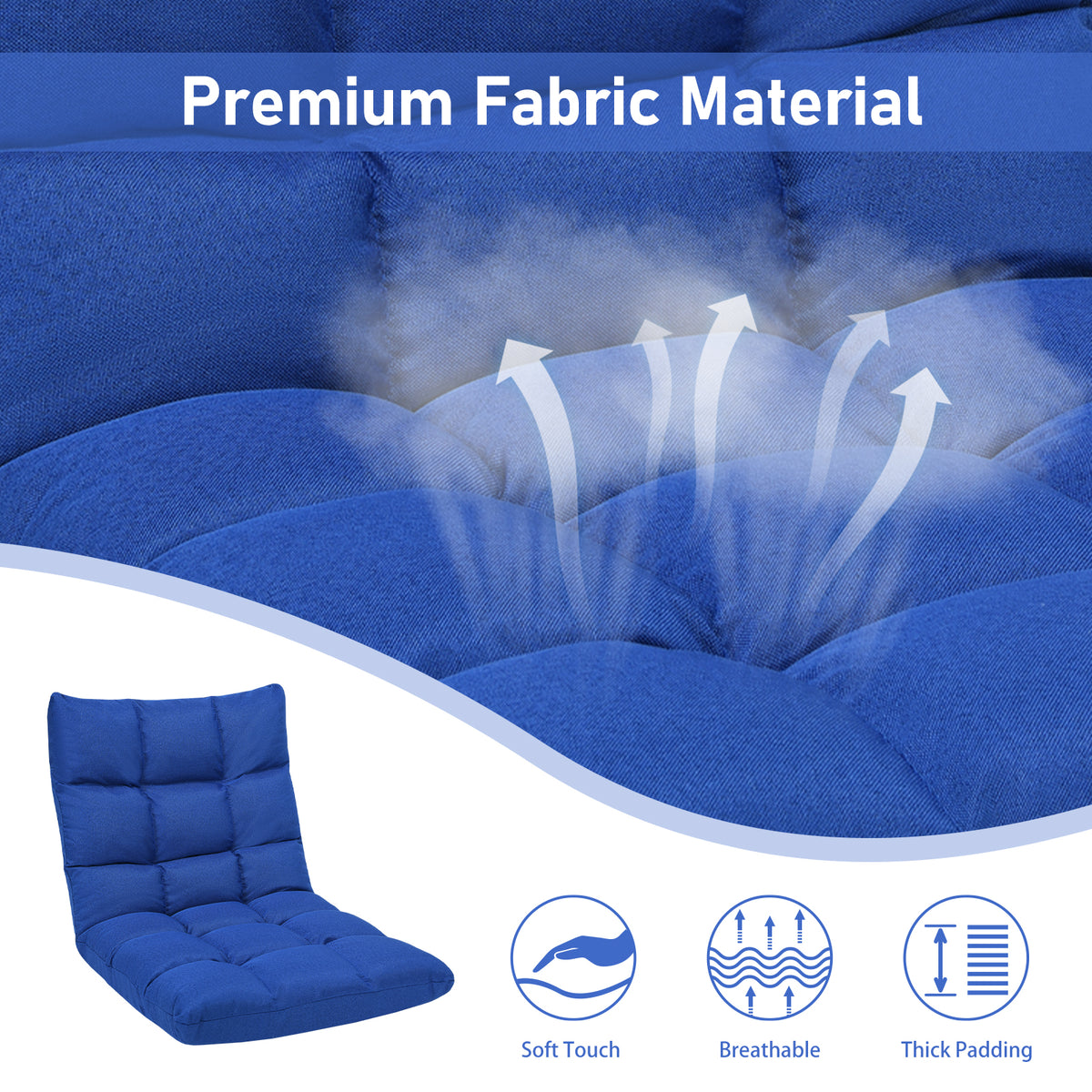 14-Position Floor Chair with Linen Fabric, Blue