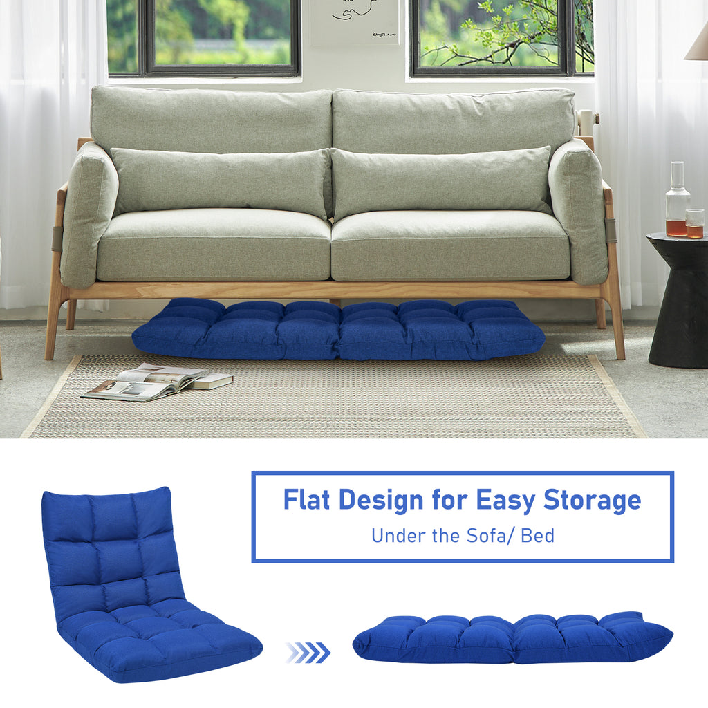 14-Position Floor Chair with Linen Fabric, Blue