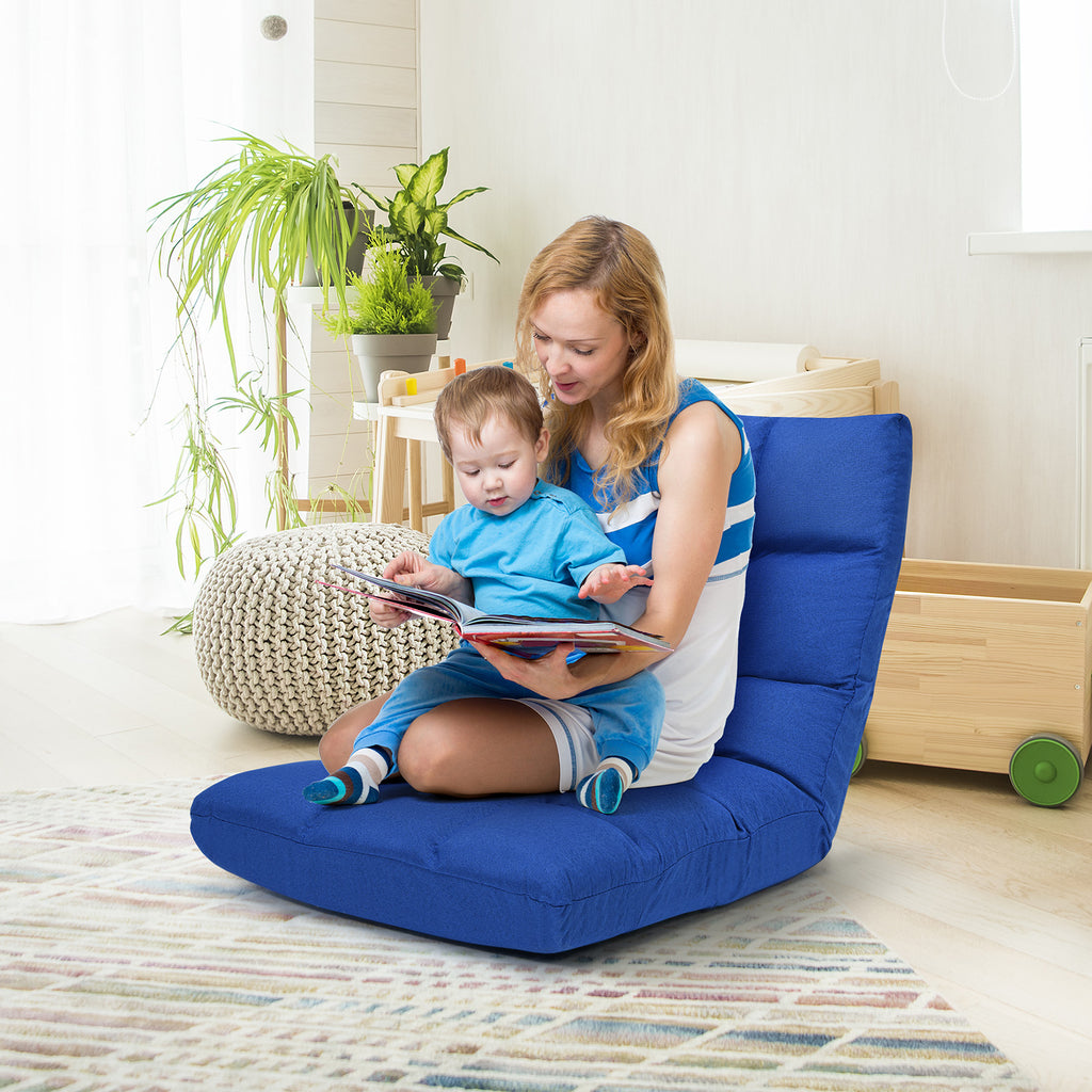 14-Position Floor Chair with Linen Fabric, Blue
