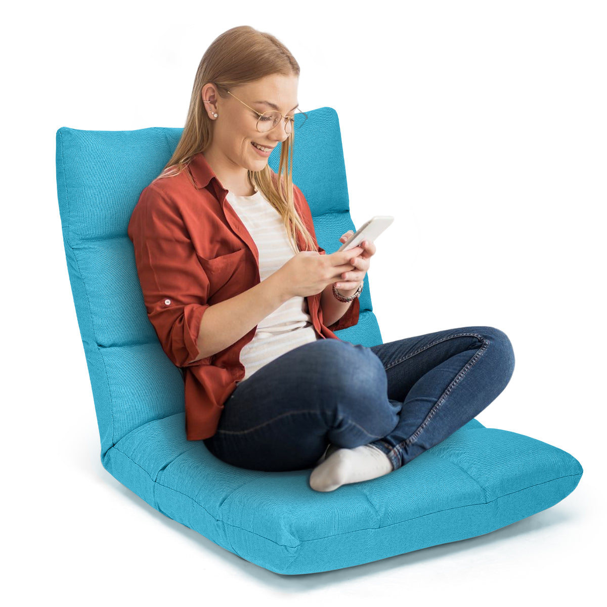 14-Position Adjustable Floor Chair, Light Blue Linen