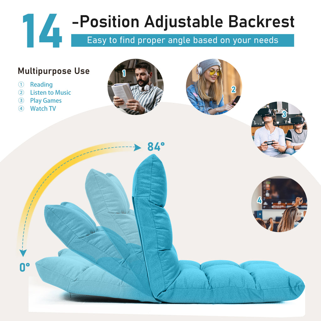 14-Position Adjustable Floor Chair, Light Blue Linen