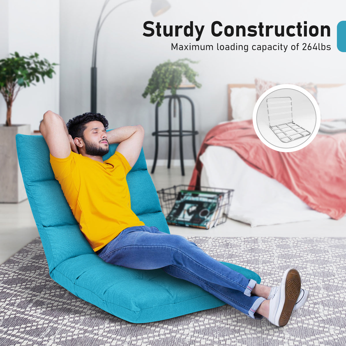 14-Position Adjustable Floor Chair, Light Blue Linen