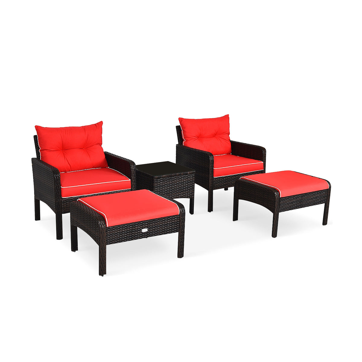 5-Piece Patio Rattan Sofa Set with Cushions - Red