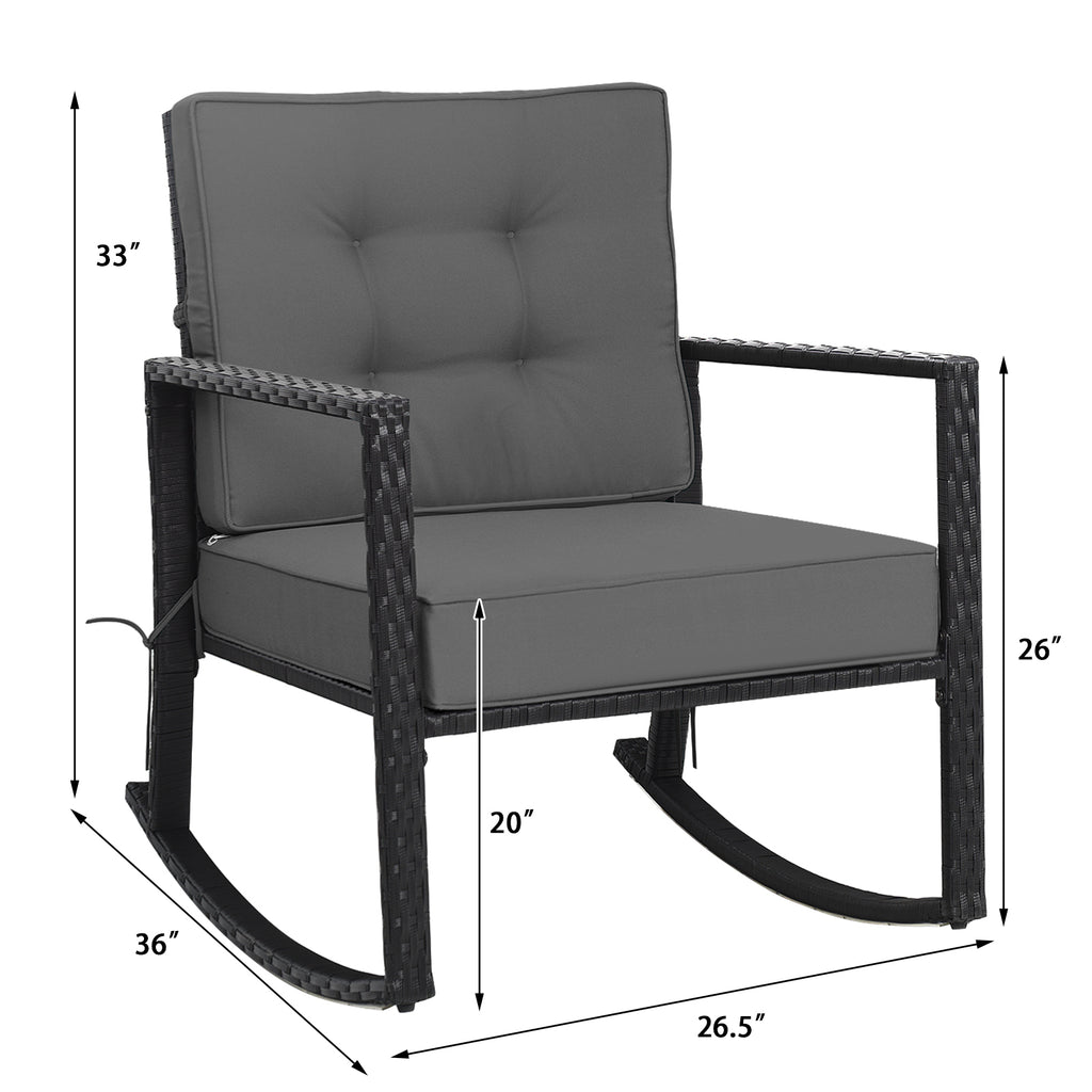 Rattan Rocking Chair with Cushion, Gray