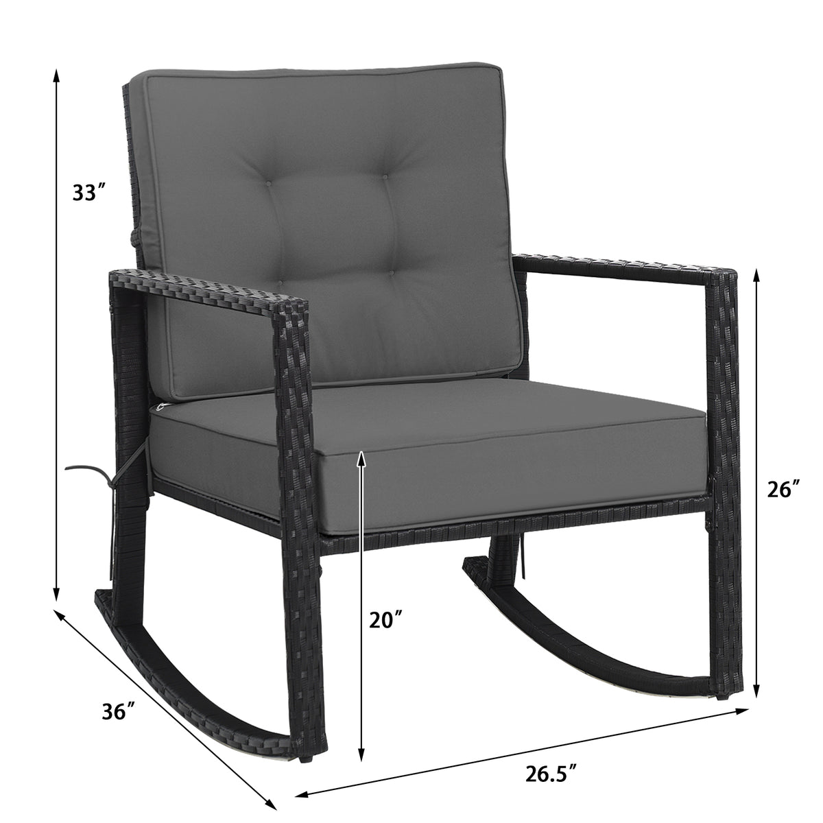 Rattan Rocking Chair with Cushion, Gray