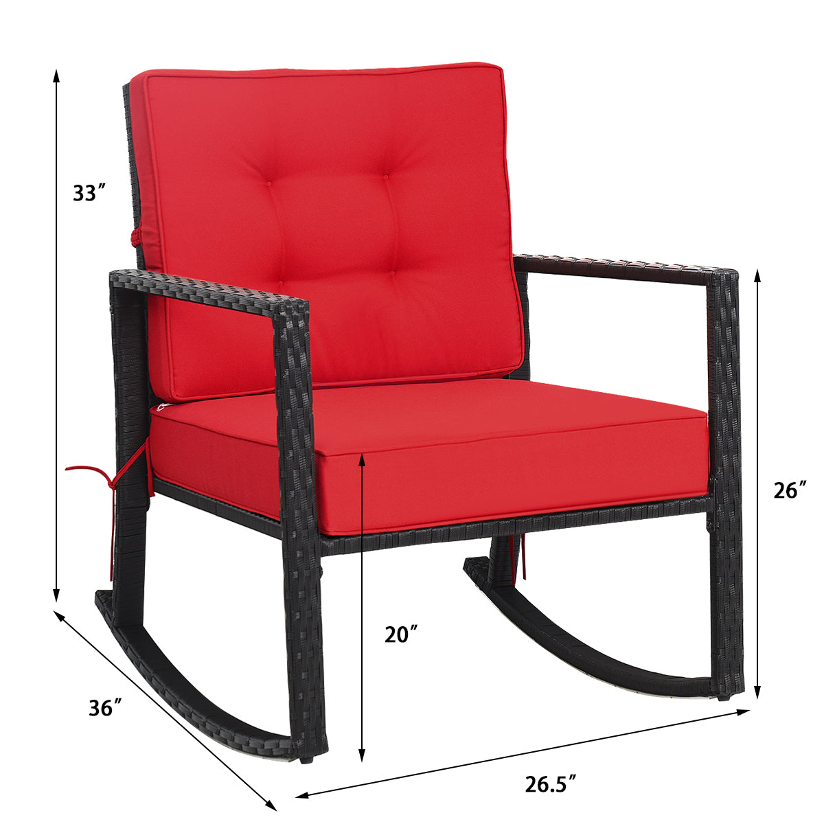 Rattan Rocking Chair with Cushion, Red