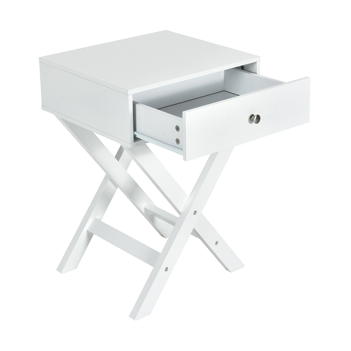 Modern X-Shaped Nightstand with Drawer - White