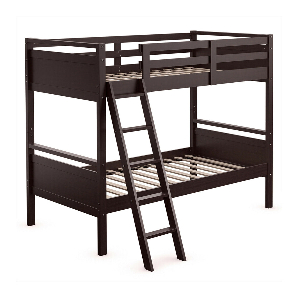 Twin Over Twin Bunk Bed with Ladder and Guard Rail - Navy