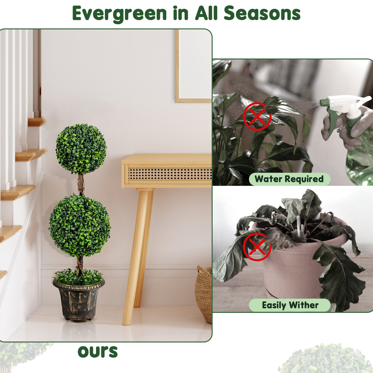 36 Inch Artificial Double Ball Tree for Indoor & Outdoor Use UV Protected