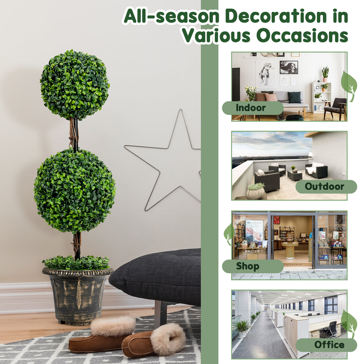 36 Inch Artificial Double Ball Tree for Indoor & Outdoor Use UV Protected