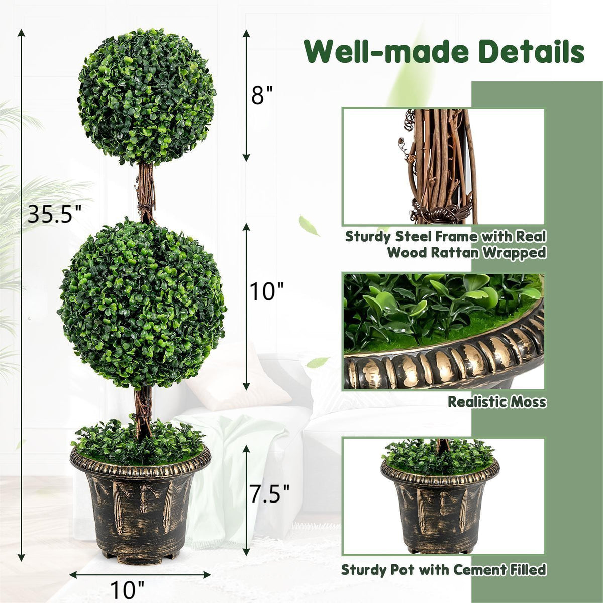 36 Inch Artificial Double Ball Tree for Indoor & Outdoor Use UV Protected