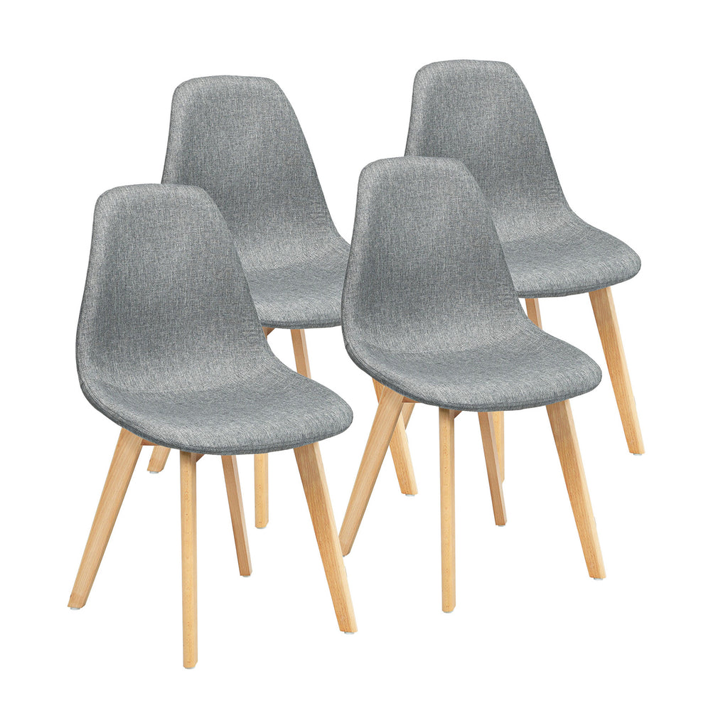 Modern Dining Chair Set of 4 – Wood Legs & Fabric Cushion