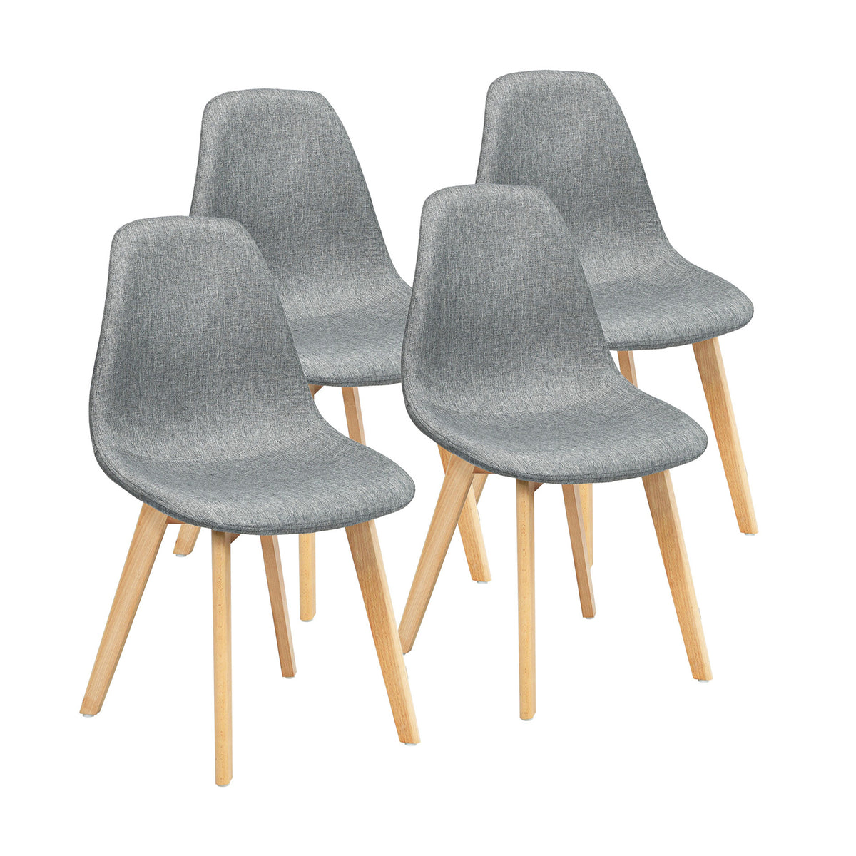 Modern Dining Chair Set of 4 – Wood Legs & Fabric Cushion