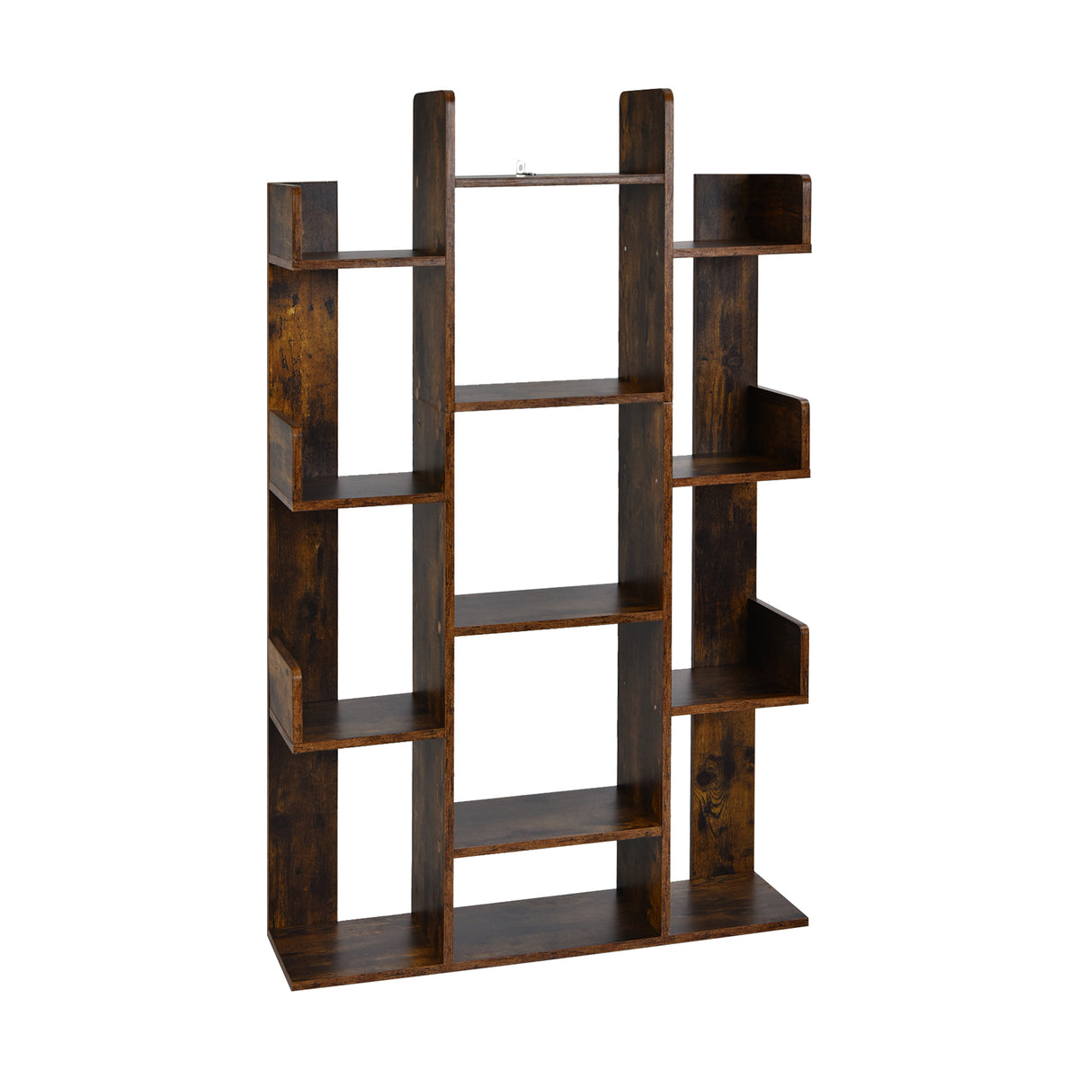 Tree-Shaped Bookshelf 13 Compartments - Rustic Brown, 3 Rows
