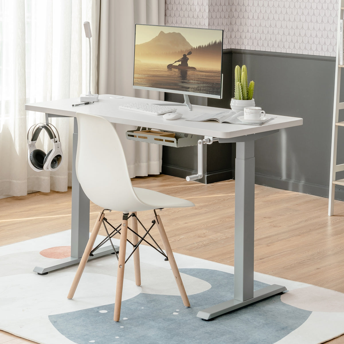 Hand Crank Sit to Stand Desk Frame Height Adjustable - Gray