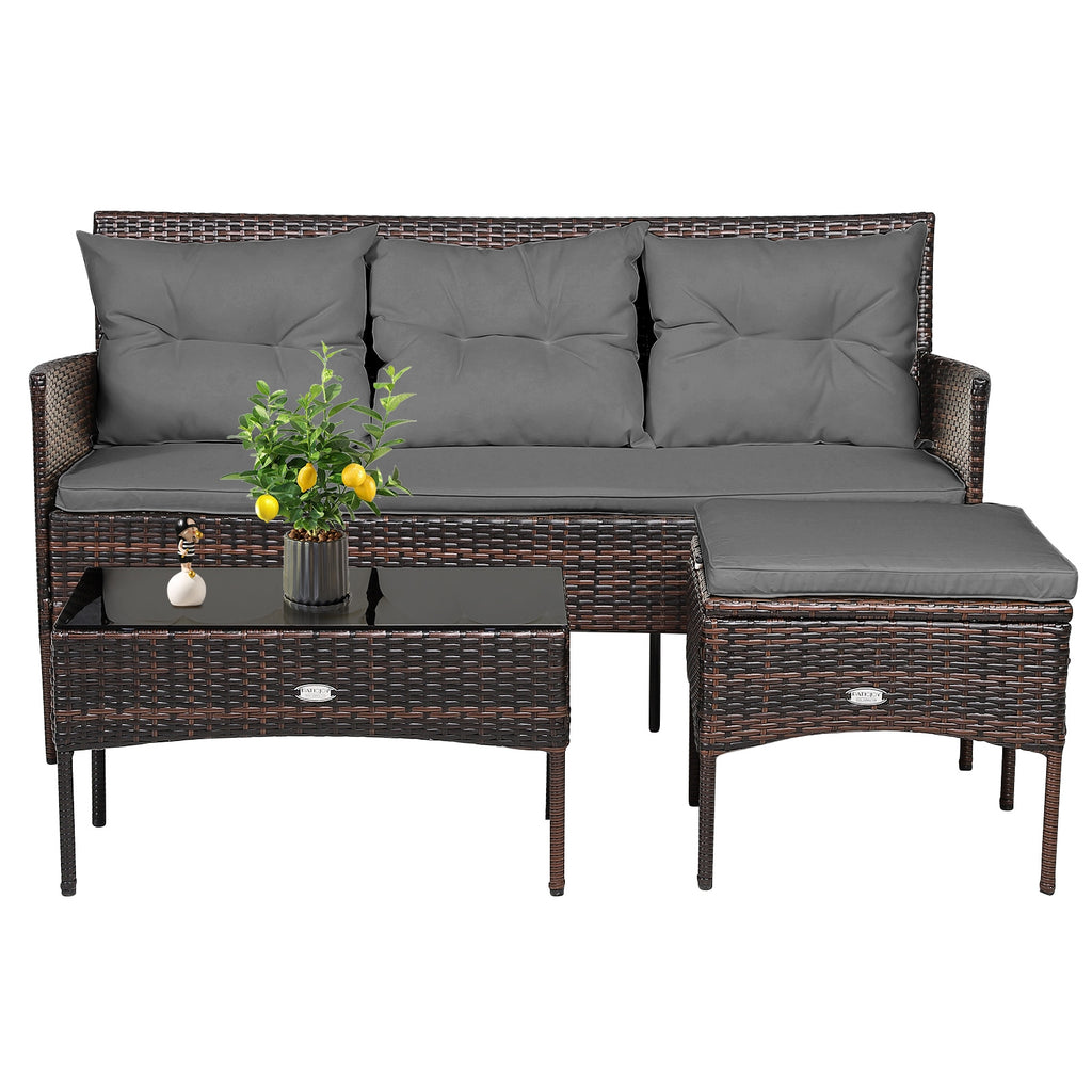 3-Piece Patio Sectional Set with Cushions & Coffee Table - Gray