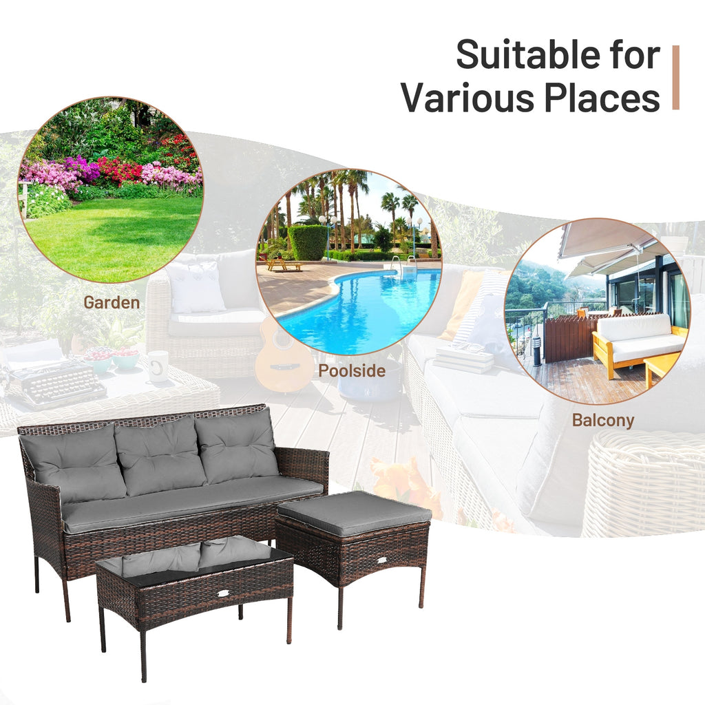 3-Piece Patio Sectional Set with Cushions & Coffee Table - Gray