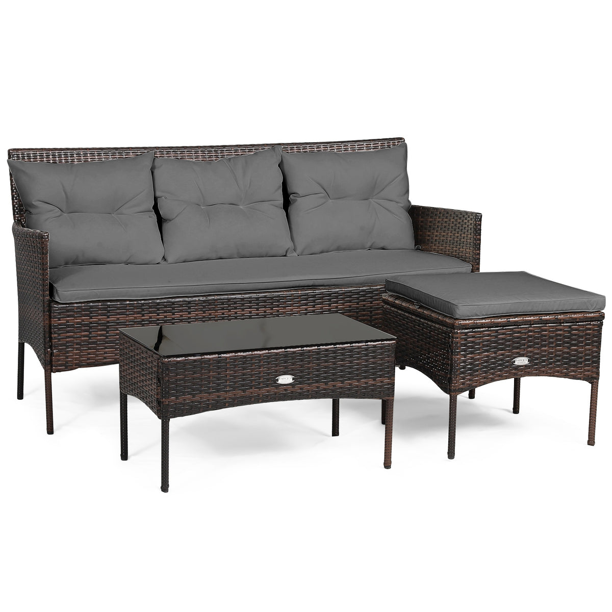 3-Piece Patio Sectional Set with Cushions & Coffee Table - Gray
