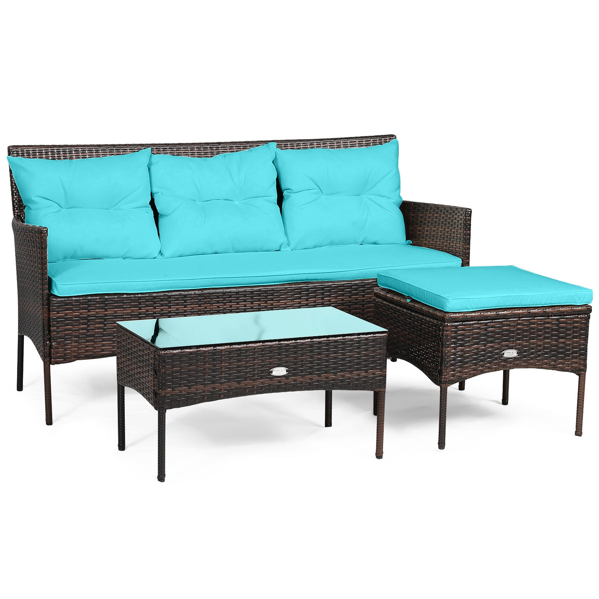 4 Seats Outdoor Wicker Furniture Set with Tempered Glass Coffee Table