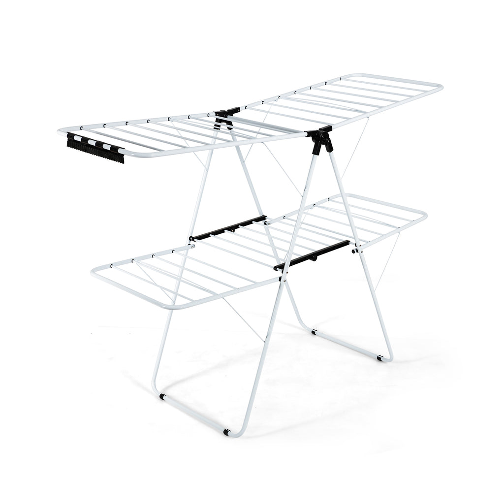 2-Tier Foldable Clothes Drying Rack - 3-Level Adjustable Gullwing