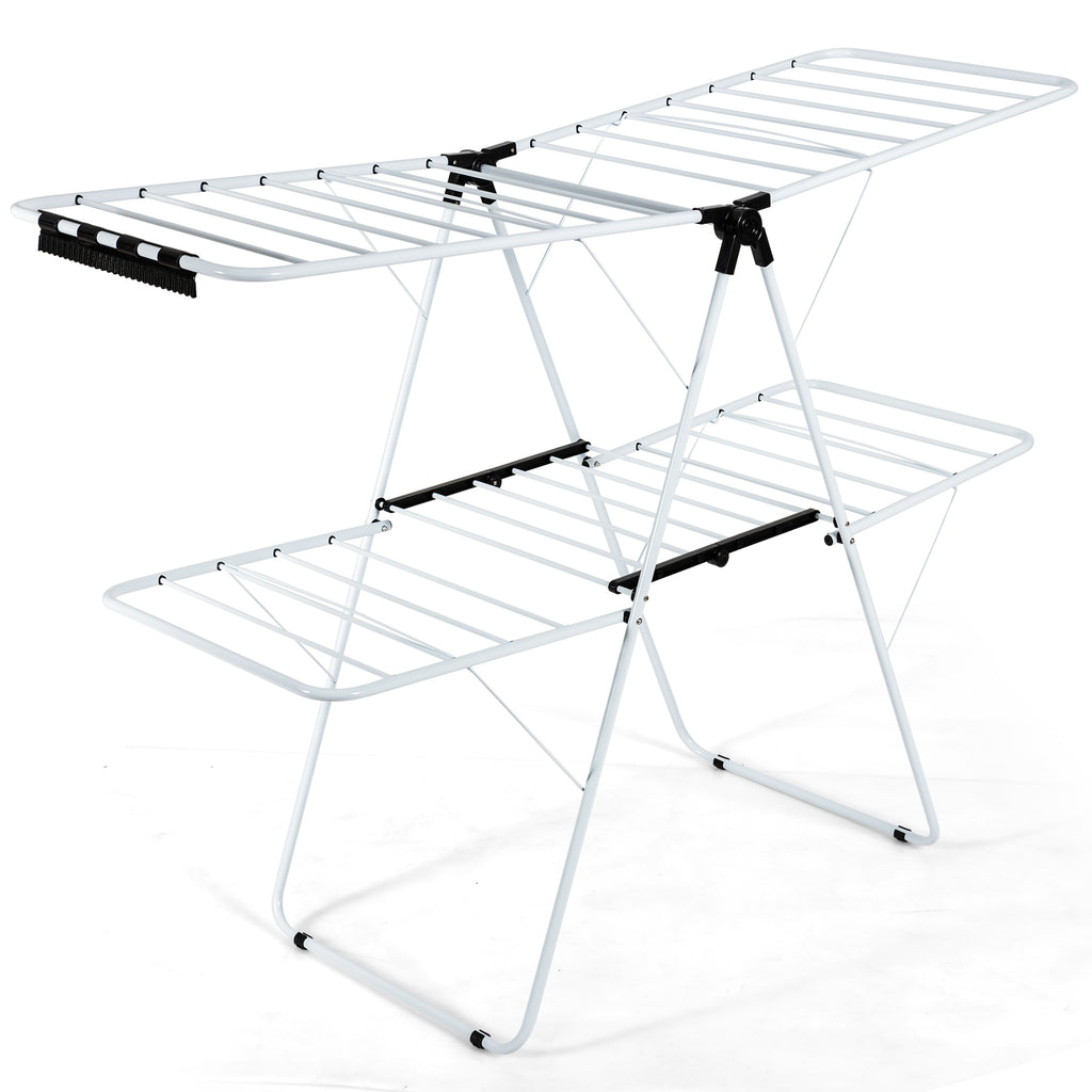 Foldable Clothes Drying Rack - 8 Bamboo Hanging Rods & Slots