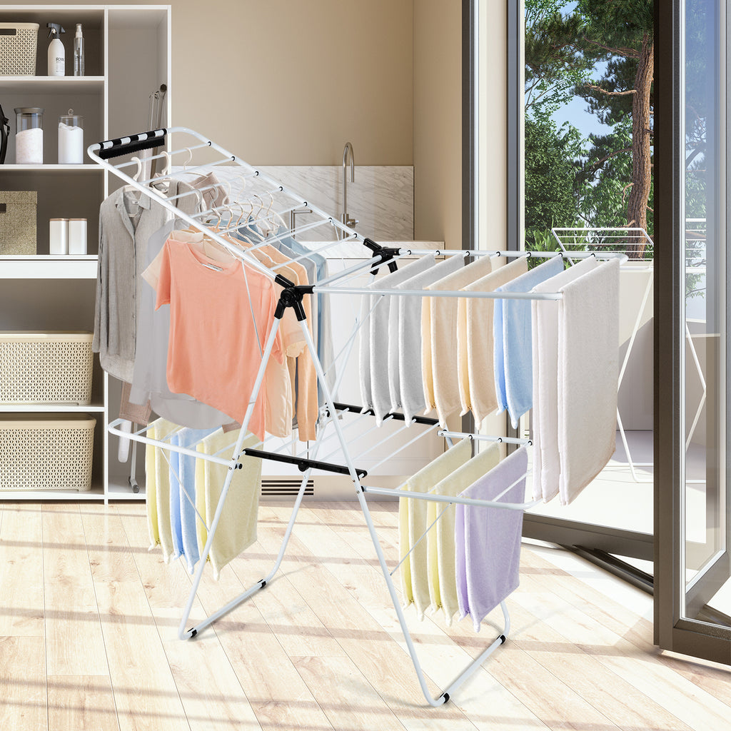 2-Tier Foldable Clothes Drying Rack - 3-Level Adjustable Gullwing