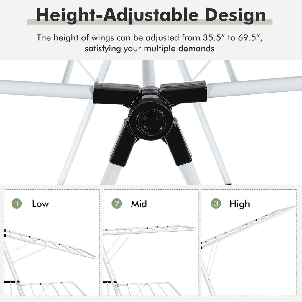 2-Tier Foldable Clothes Drying Rack - 3-Level Adjustable Gullwing