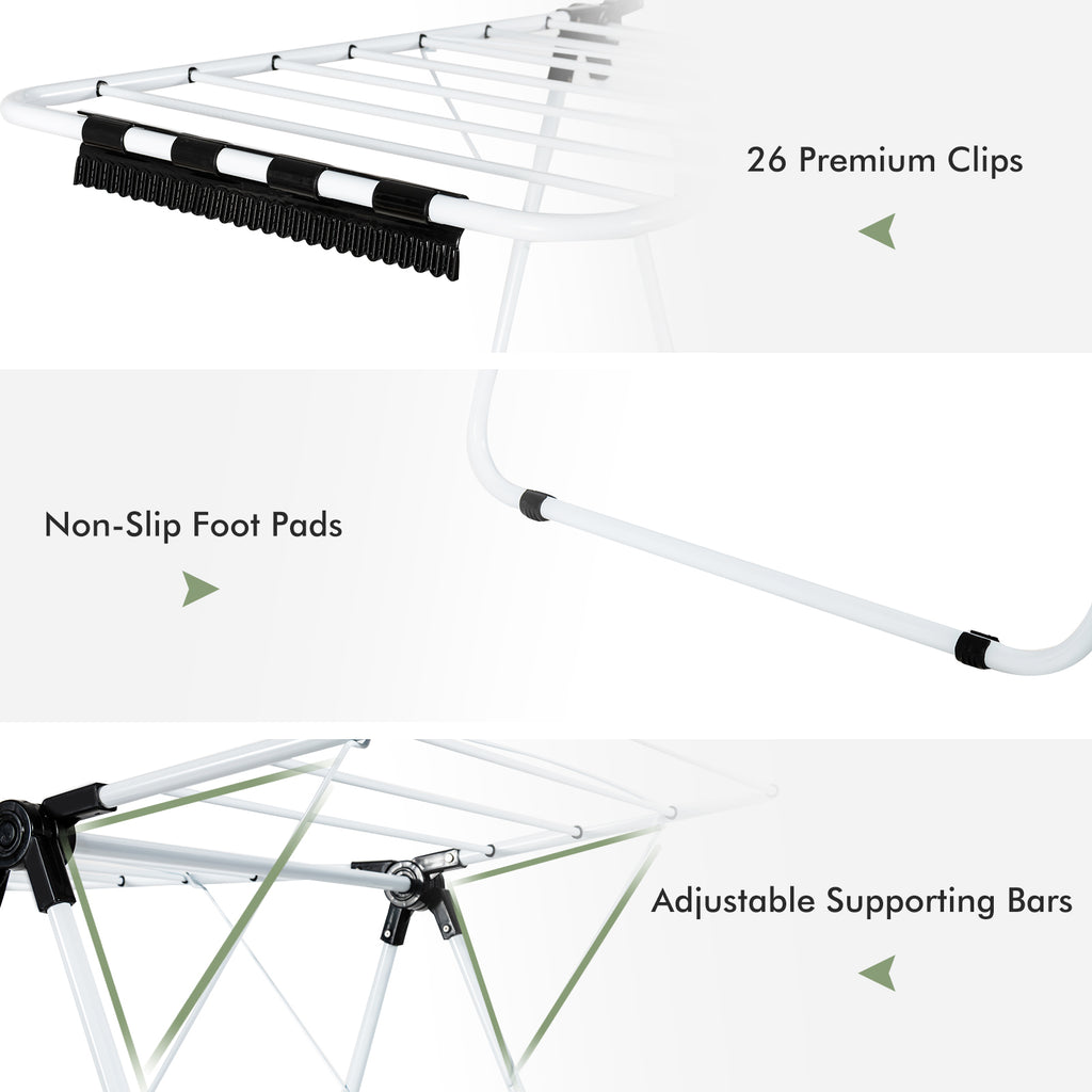 2-Tier Foldable Clothes Drying Rack - 3-Level Adjustable Gullwing