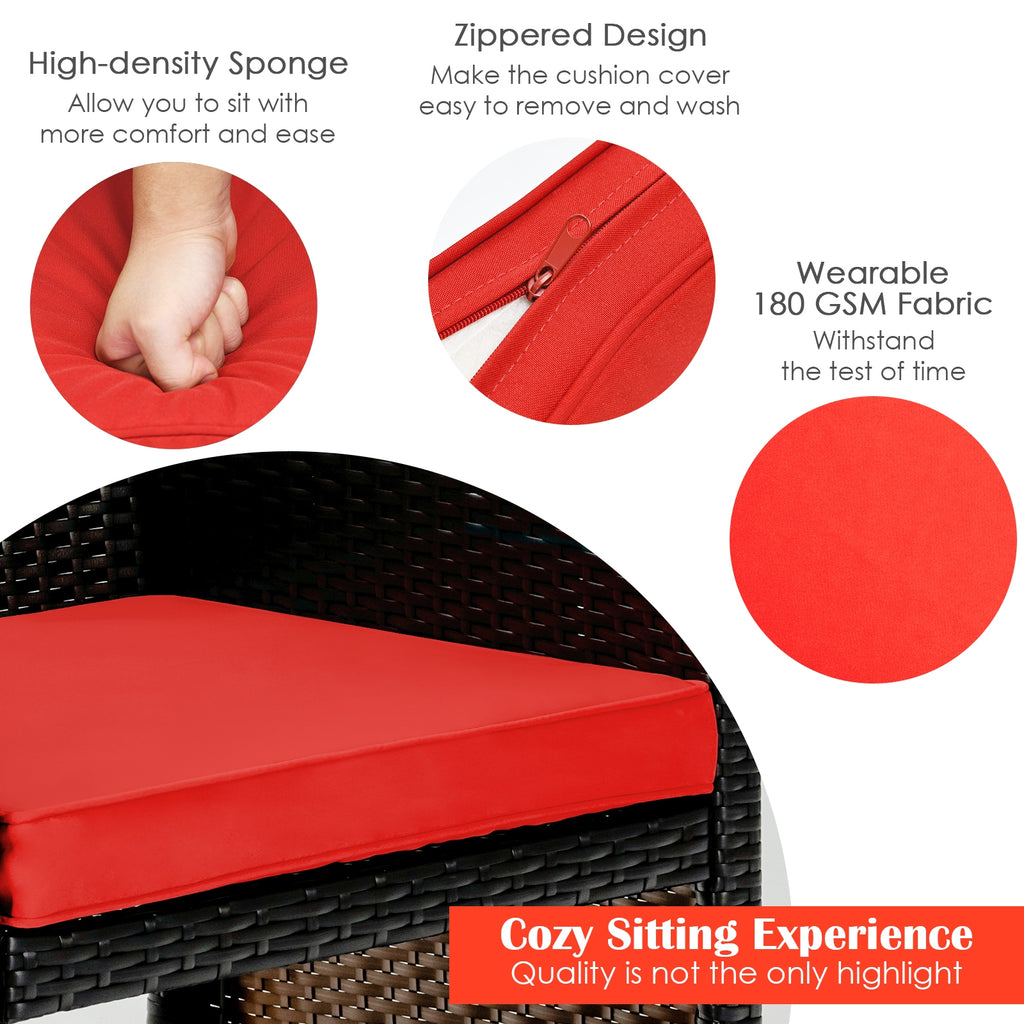 4-Piece Rattan Patio Furniture Set with Cushions - Red