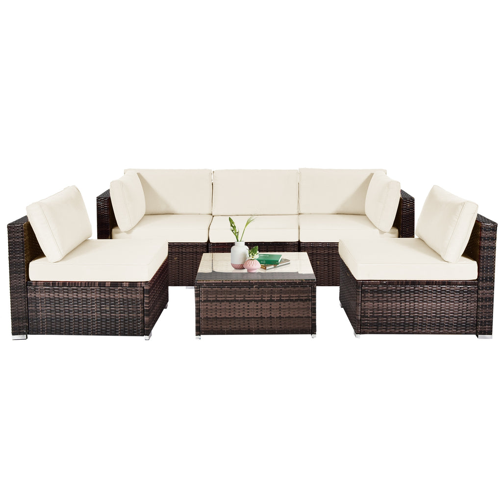 6-Piece Patio Rattan Furniture Set with Cushions - White