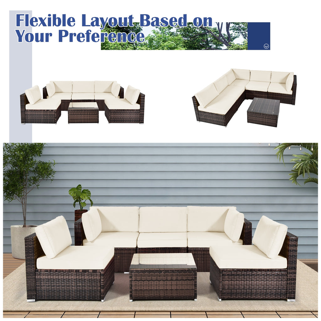 6-Piece Patio Rattan Furniture Set with Cushions - White