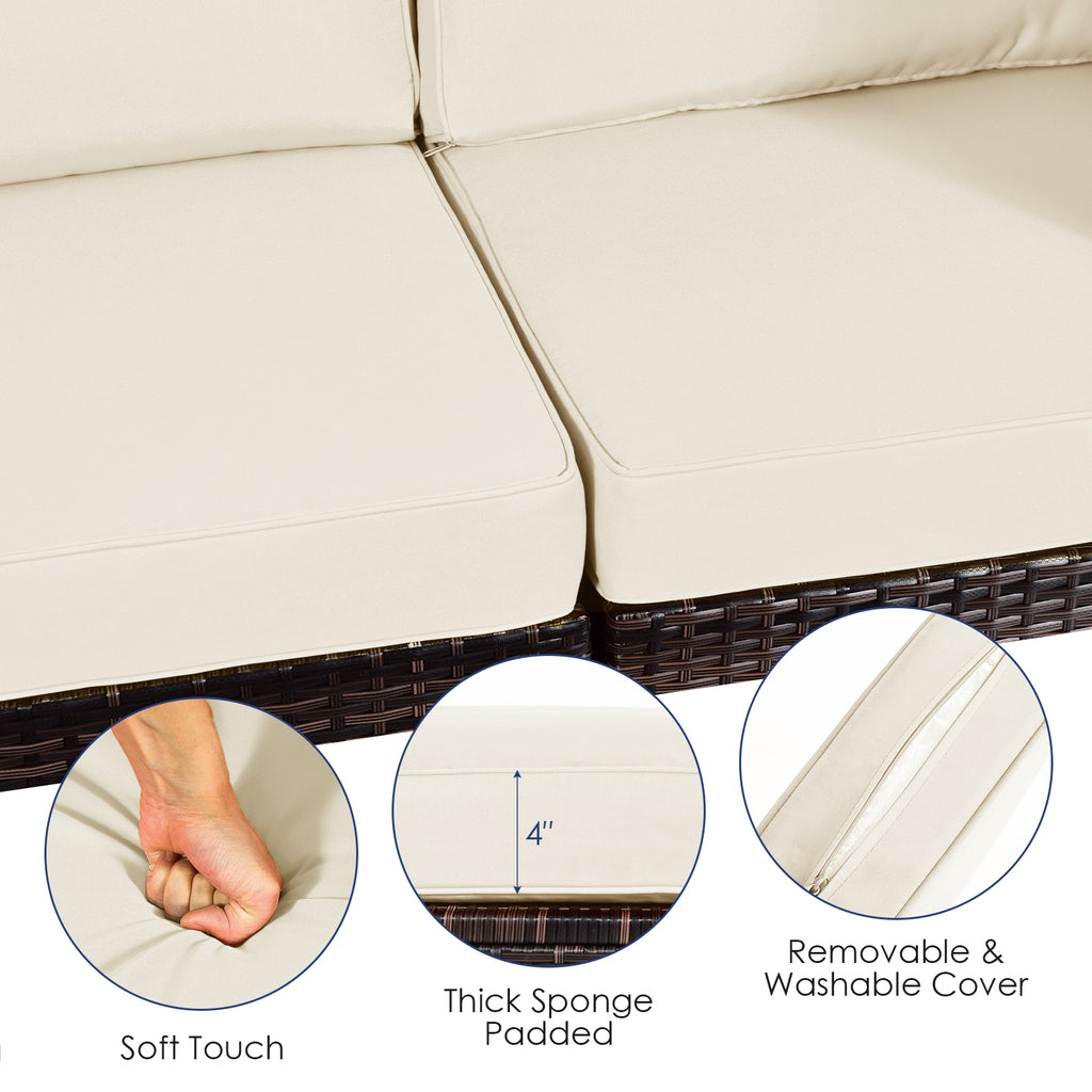 6-Piece Patio Rattan Furniture Set with Cushions - White