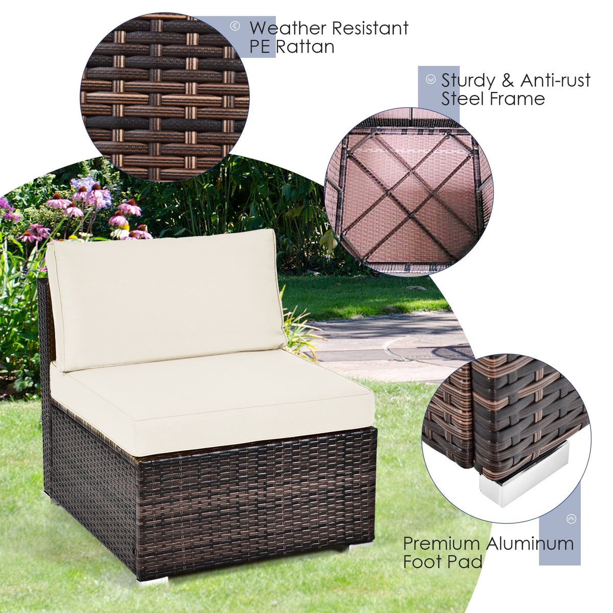 6-Piece Patio Rattan Furniture Set with Cushions - White